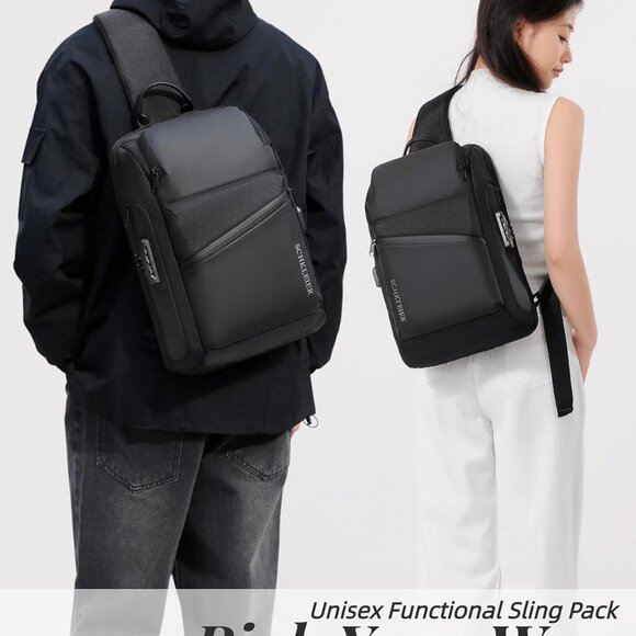 Versatile Unisex Sling Backpack with USB Charging Port and Anti-Theft Features - Picture 2 of 8